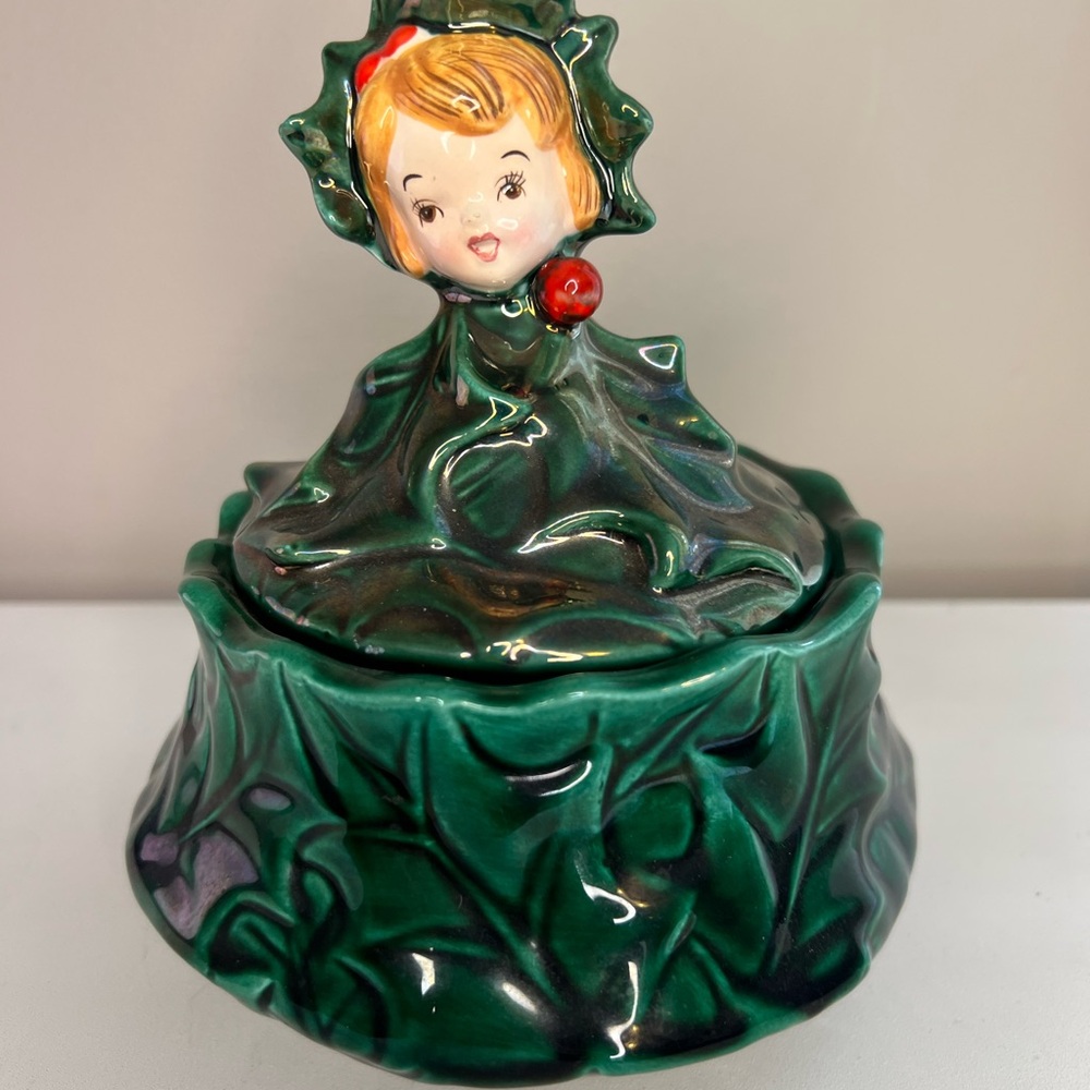 Vintage Japan Topline Import Holly Girl Candy Dish / Lefton Holly Girl
